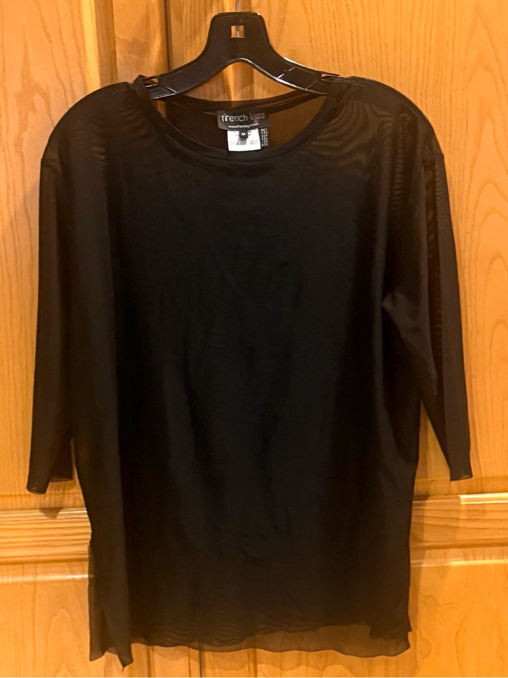 French Kyss Black Mesh Lightweight Top 3/4 Sleeve Size Medium